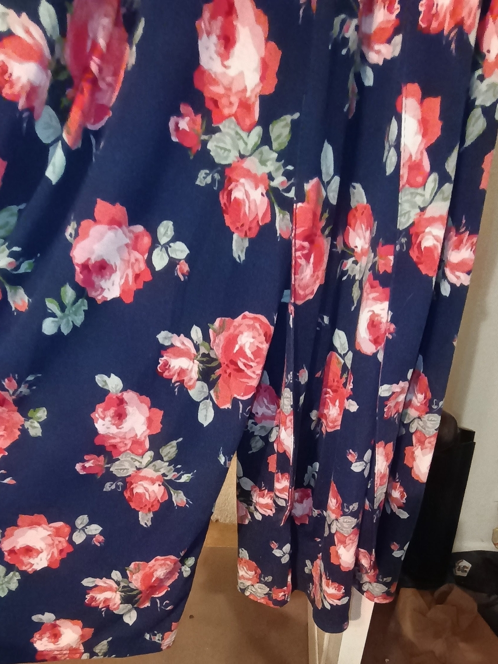 Urban Rose Women’s Large Floral Wide Leg Jumpsuit Navy Pink Tie Waist